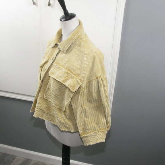 POL Light Tan Cropped Distressed Corduroy 3/4 Wide Sleeve Size Small - Picture 4 of 7
